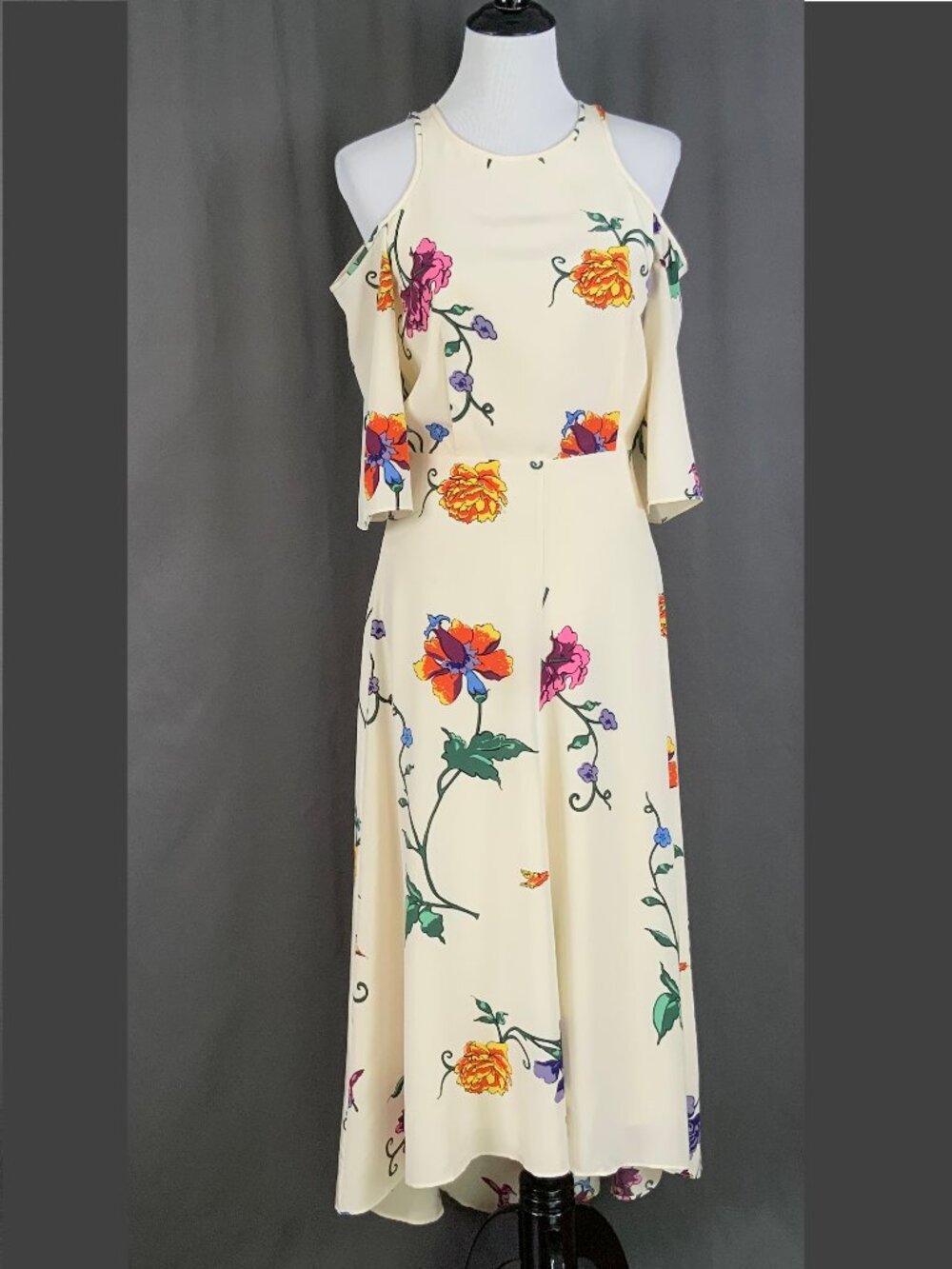 Tibi Bella Floral 100% Silk Open Back Floral Midi Dress Sz 4-6